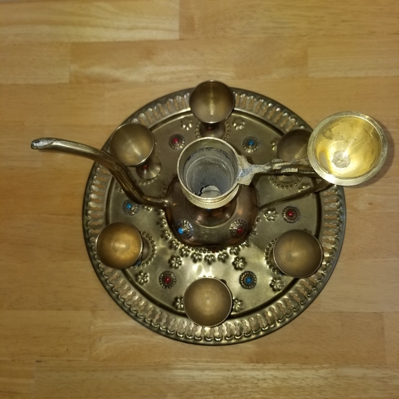#1099 8 pcs Morocco Wine Tea Coffe brass stone set - Picture 12 of 16